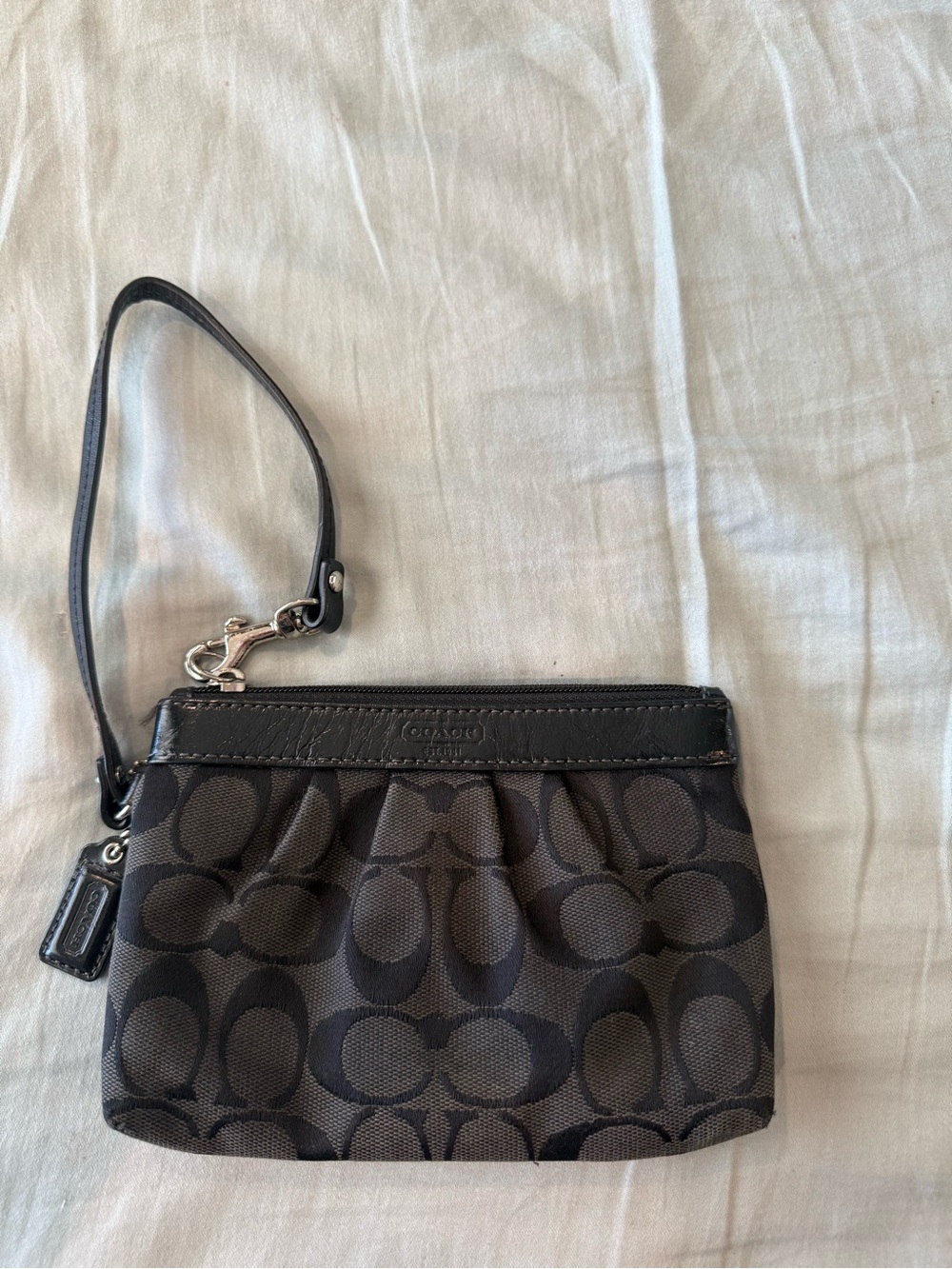 Coach Black Signature Canvas Wristlet with Leather Trim